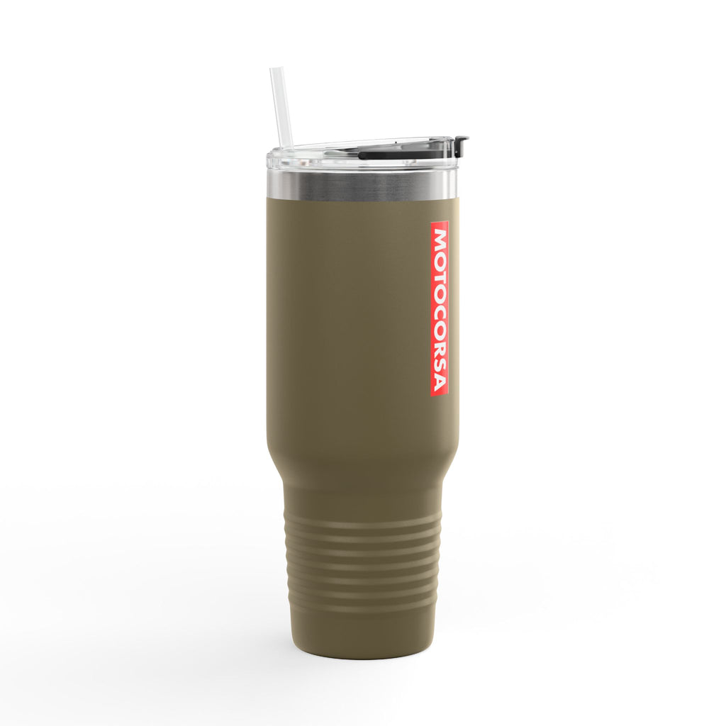 MotoCorsa 40oz Insulated Travel Mug — Red Vacuum Tumbler with Straw & Handle