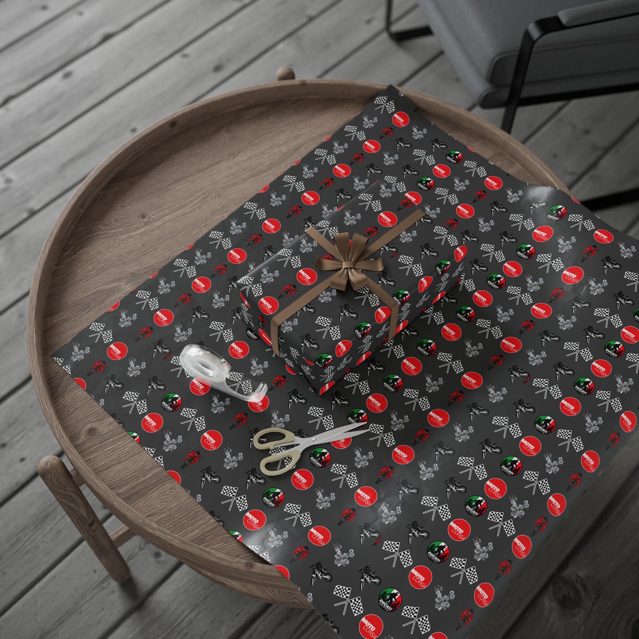 Racing Gift Wrap Paper – Speedway Flags & Vintage Car Icons Gift Wrap Roll