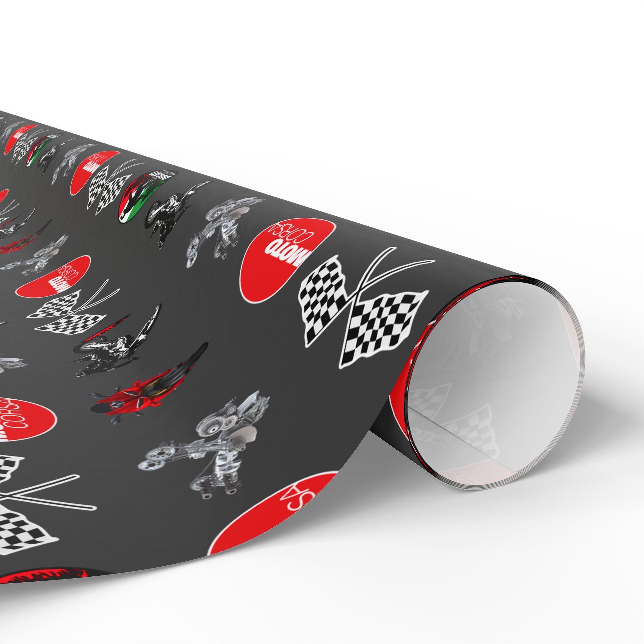 Racing Gift Wrap Paper – Speedway Flags & Vintage Car Icons Gift Wrap Roll