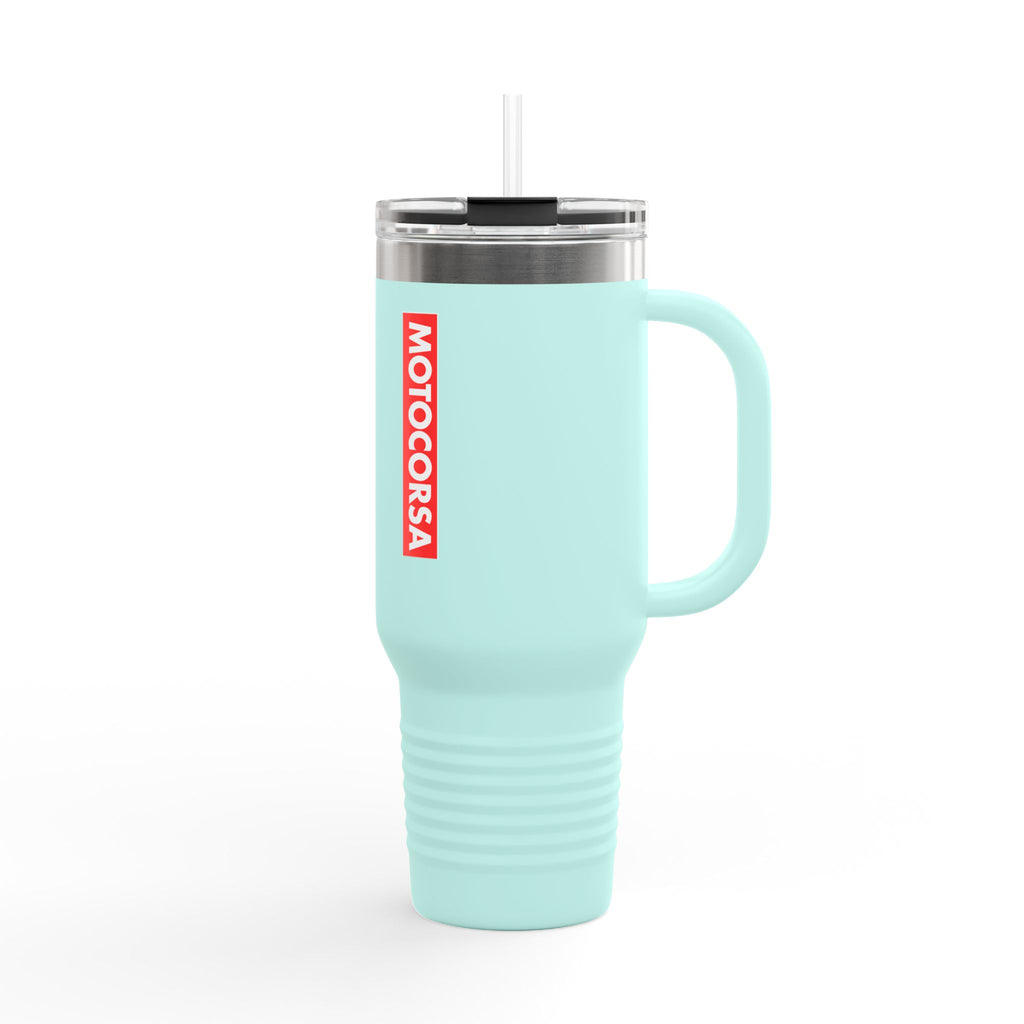 MotoCorsa 40oz Insulated Travel Mug — Red Vacuum Tumbler with Straw & Handle
