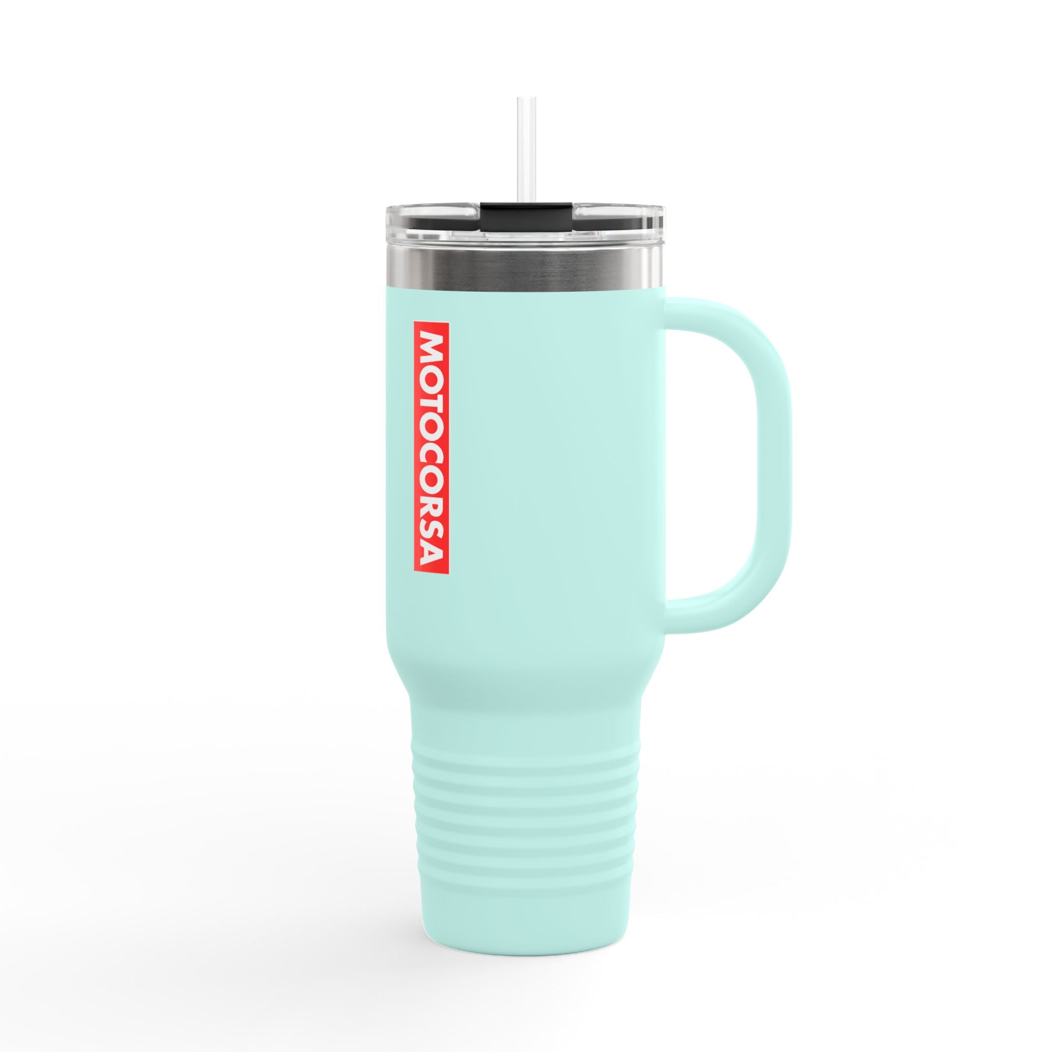 MotoCorsa 40oz Insulated Travel Mug — Red Vacuum Tumbler with Straw & Handle