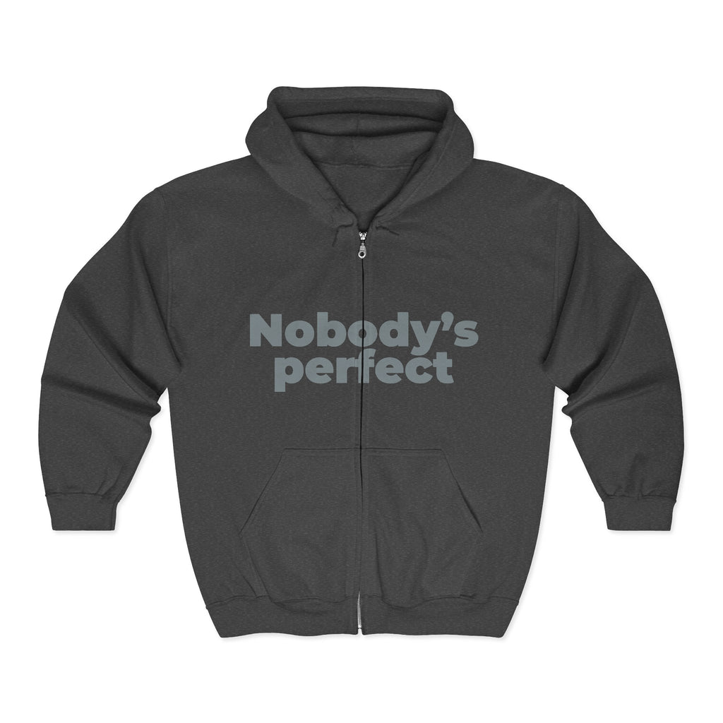 Full-Zip Hoodie “Nobody’s Perfect” — Vintage Style Zip-Up Sweatshirt