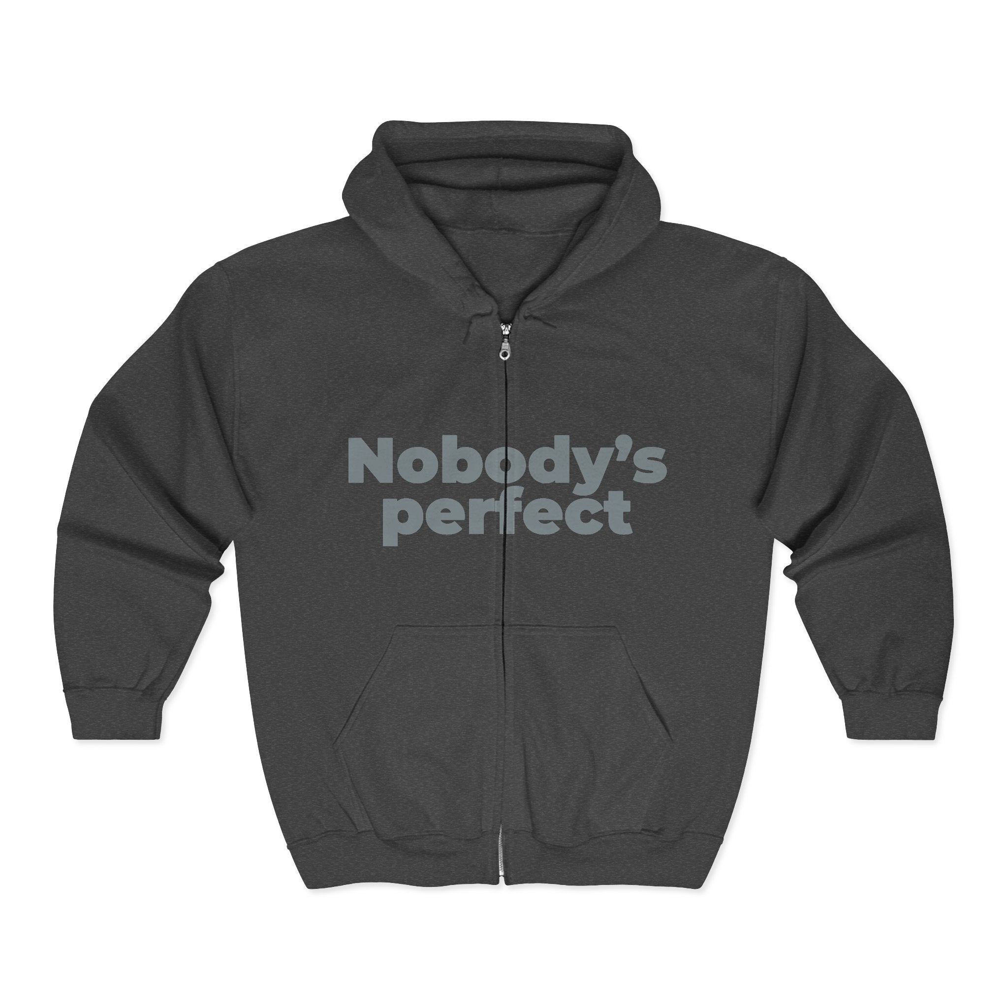 Full-Zip Hoodie “Nobody’s Perfect” — Vintage Style Zip-Up Sweatshirt