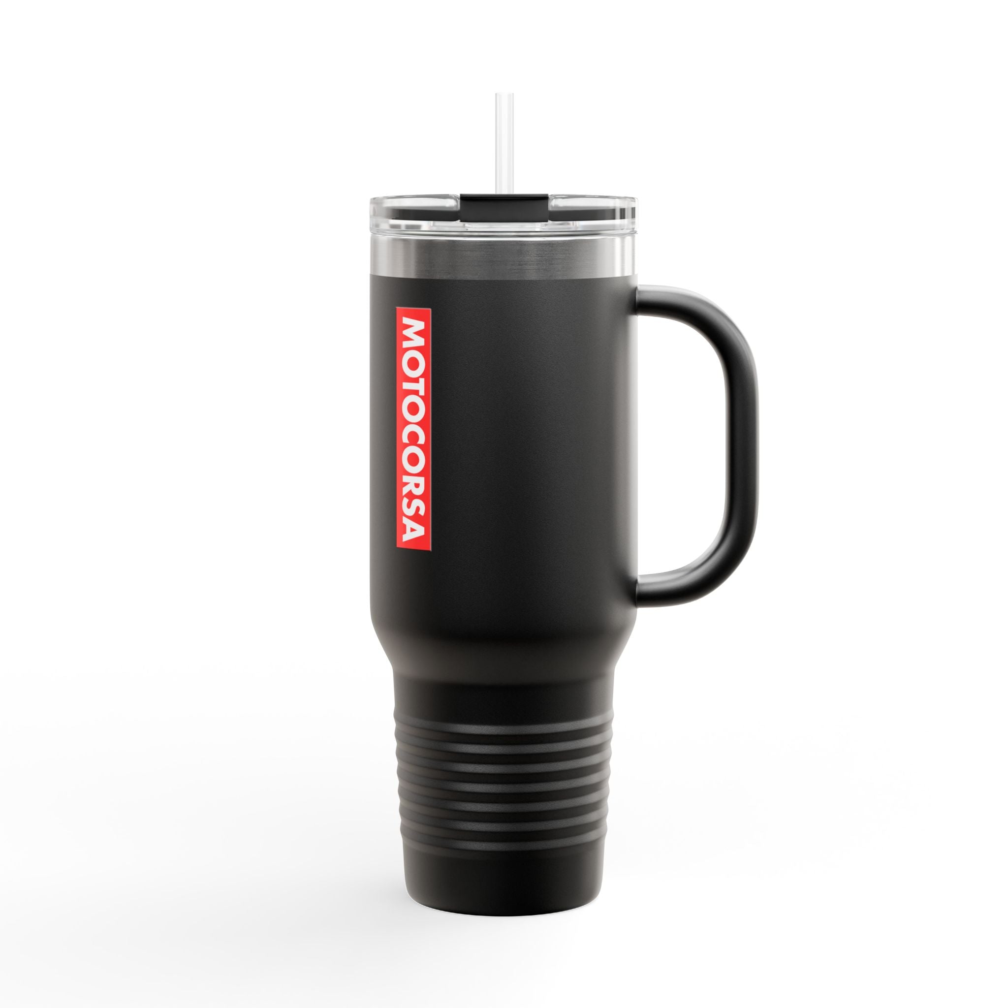 MotoCorsa 40oz Insulated Travel Mug — Red Vacuum Tumbler with Straw & Handle