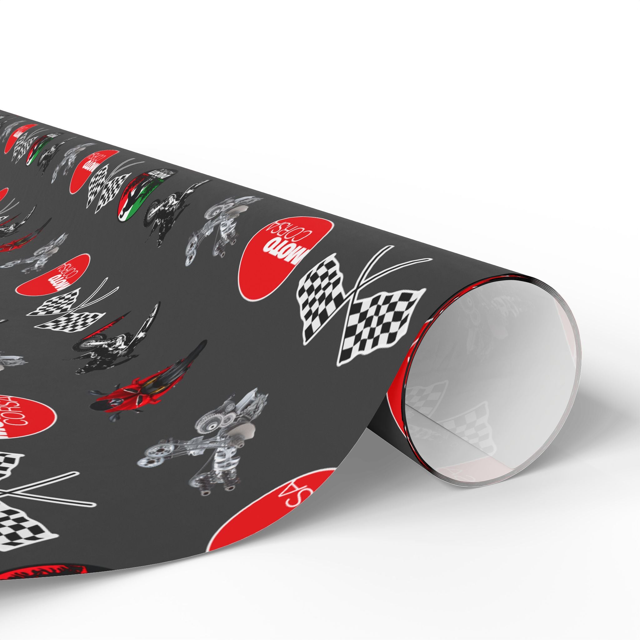 Racing Gift Wrap Paper – Speedway Flags & Vintage Car Icons Gift Wrap Roll