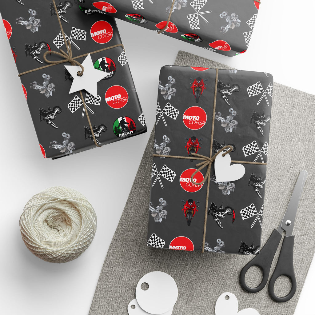 Racing Gift Wrap Paper – Speedway Flags & Vintage Car Icons Gift Wrap Roll