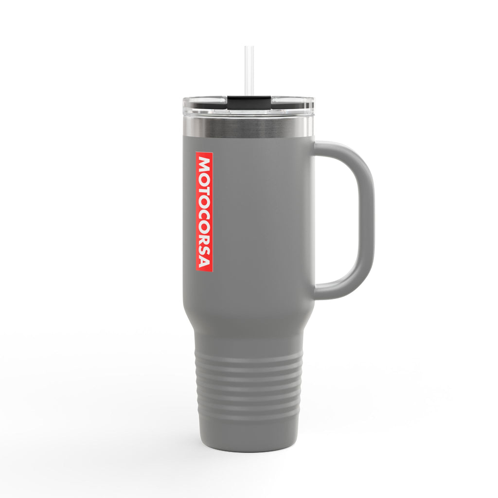 MotoCorsa 40oz Insulated Travel Mug — Red Vacuum Tumbler with Straw & Handle