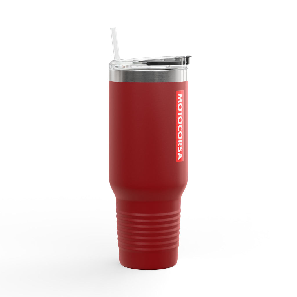 MotoCorsa 40oz Insulated Travel Mug — Red Vacuum Tumbler with Straw & Handle