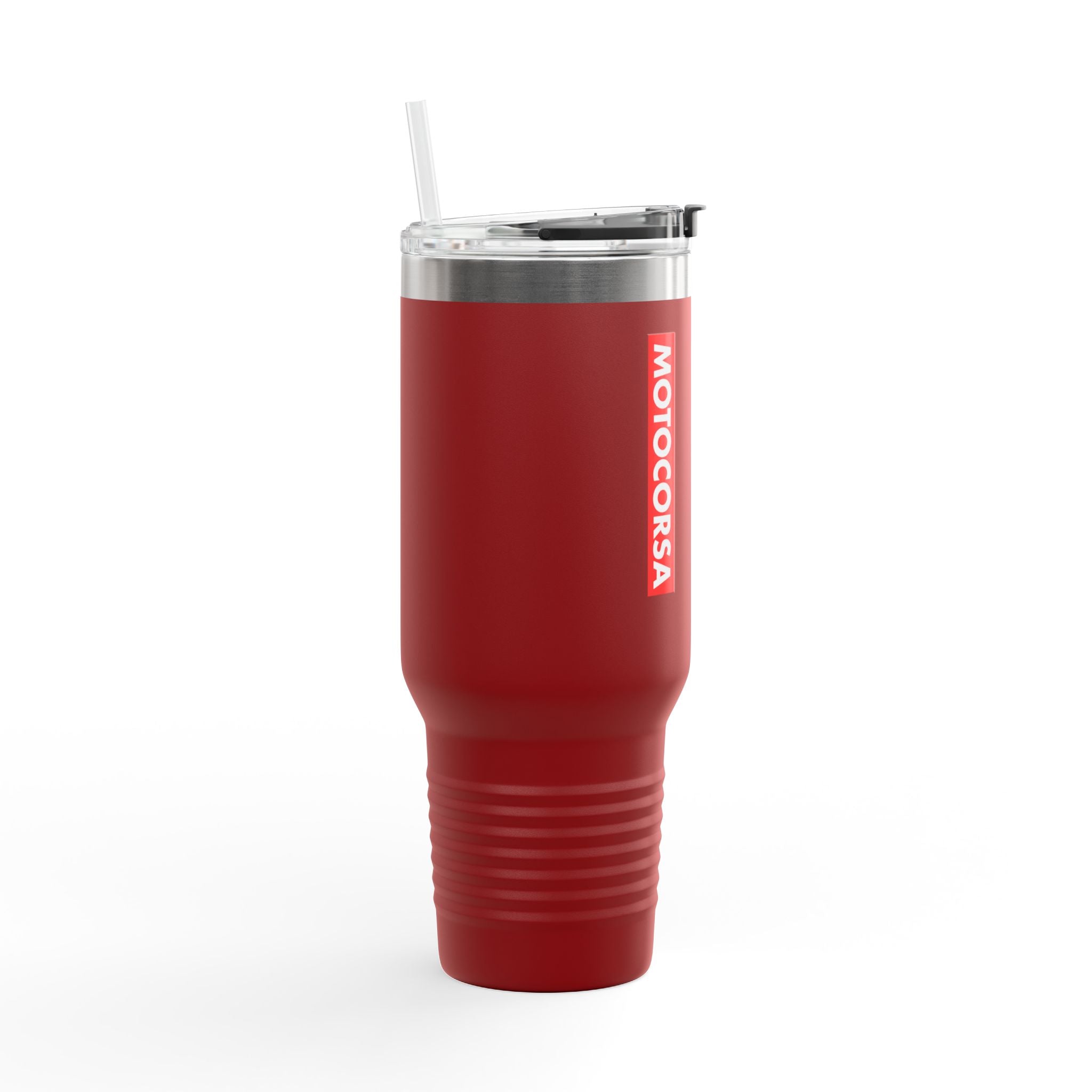 MotoCorsa 40oz Insulated Travel Mug — Red Vacuum Tumbler with Straw & Handle