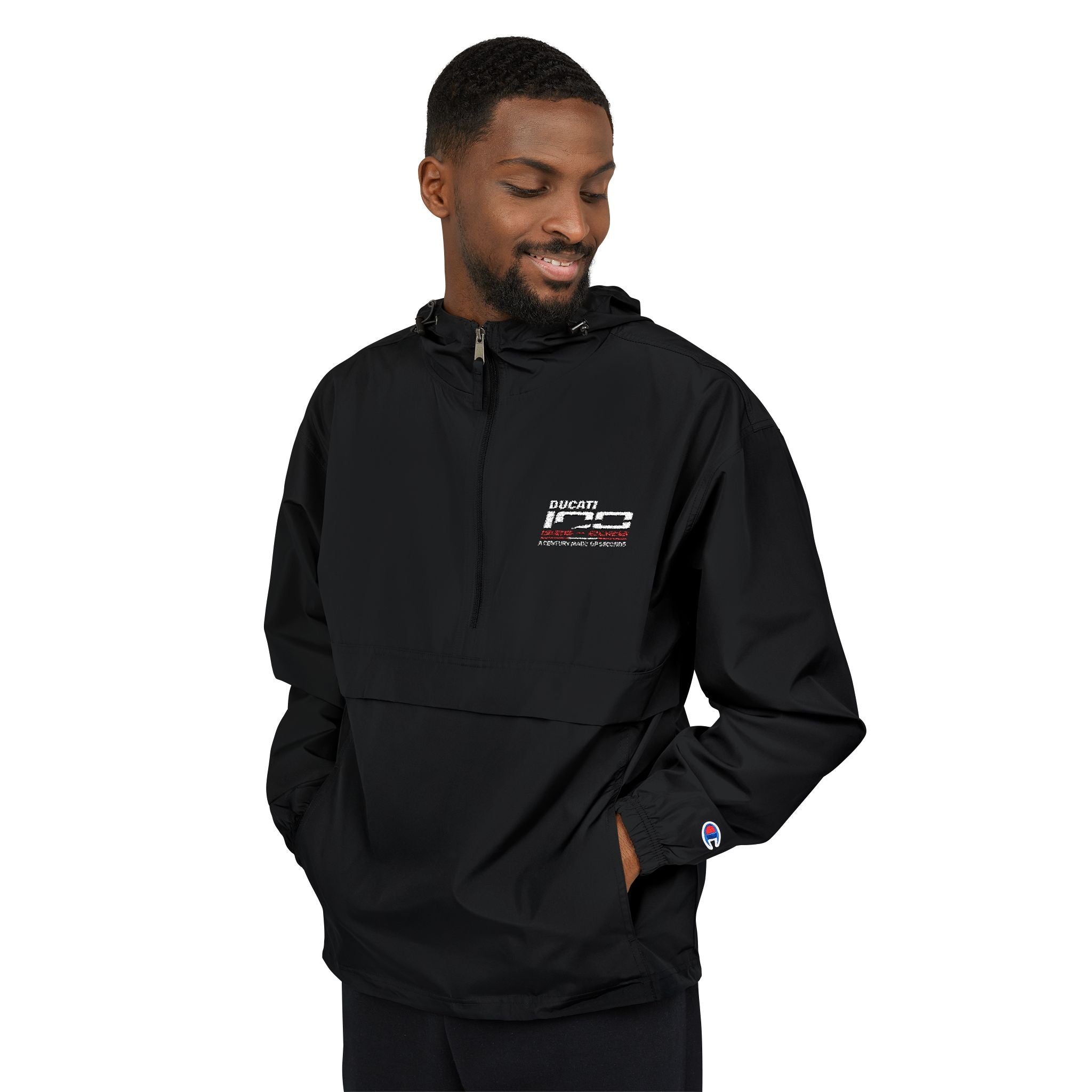 Ducati 100th Anniversary Packable Anorak Jacket — Black Windbreaker