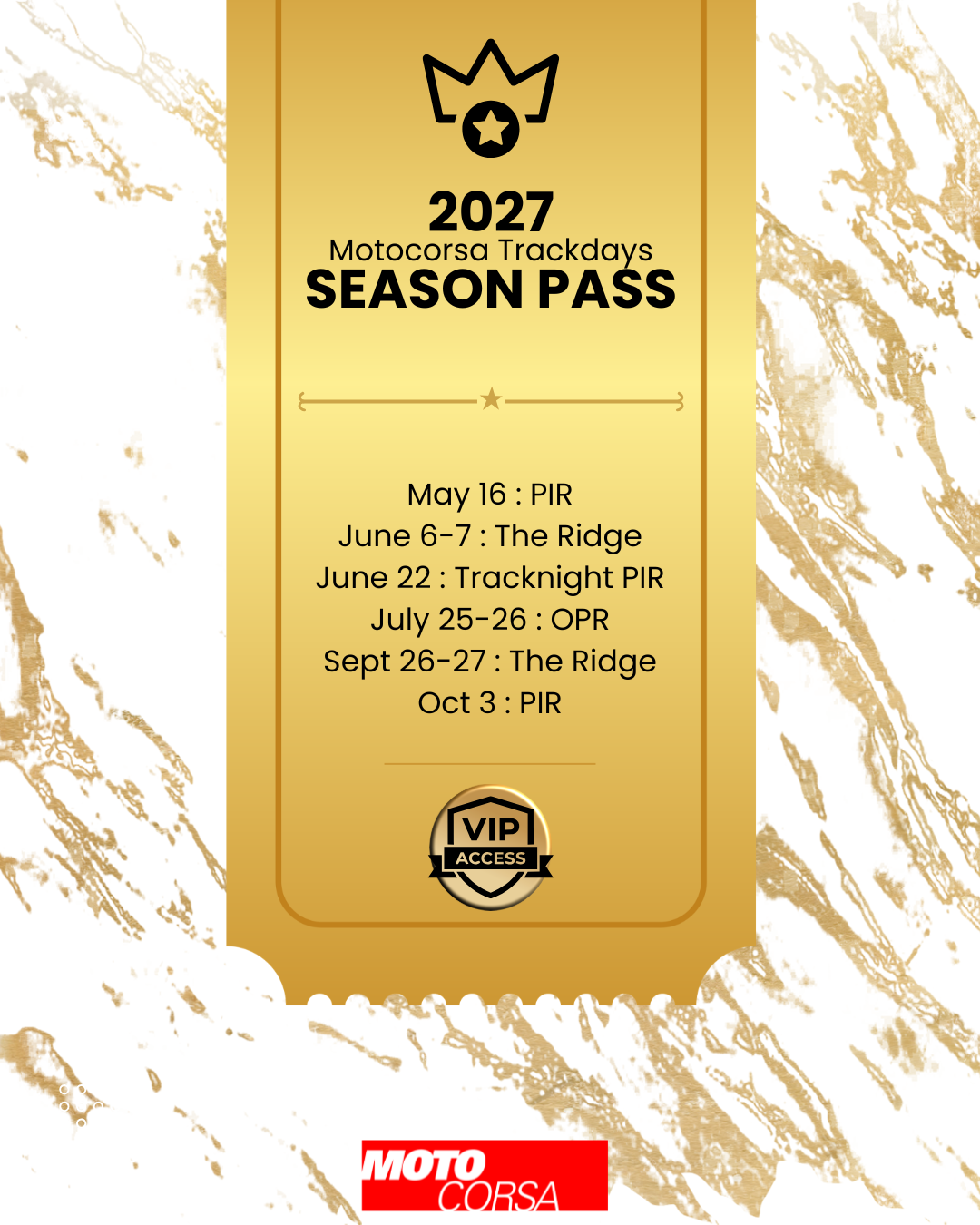 2027 MotoCorsa Trackday Season Pass