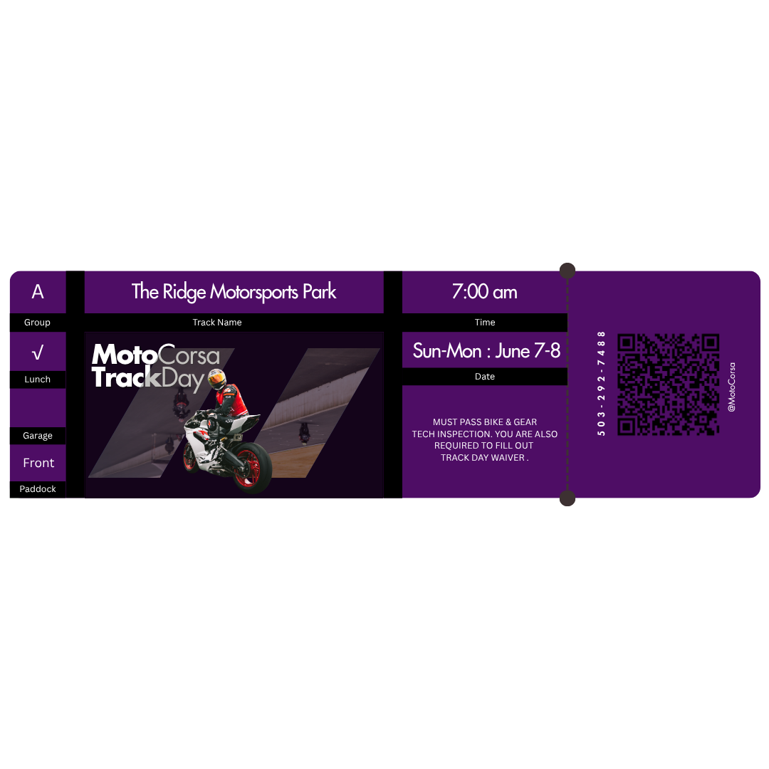 Track Day : June 7-8 2026 : The Ridge Motorsports Park : 2-day Pass