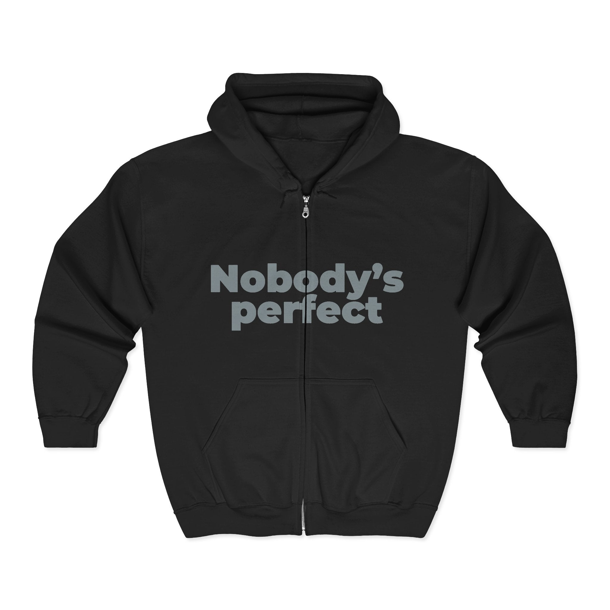 Full-Zip Hoodie “Nobody’s Perfect” — Vintage Style Zip-Up Sweatshirt