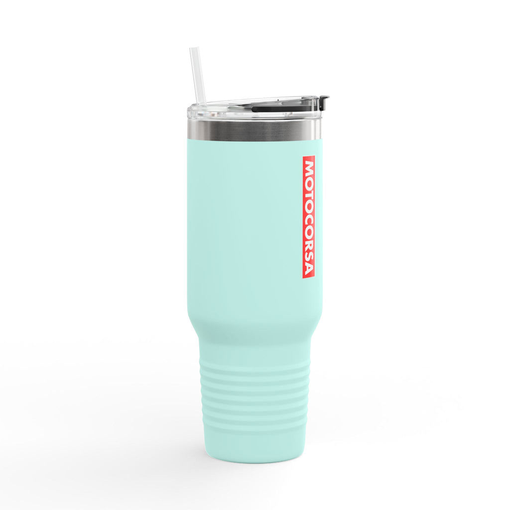 MotoCorsa 40oz Insulated Travel Mug — Red Vacuum Tumbler with Straw & Handle