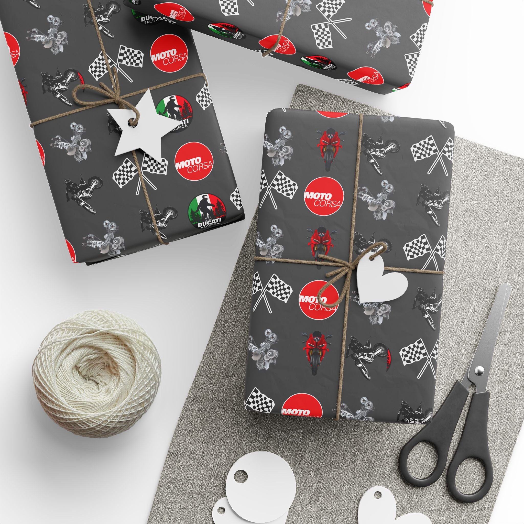 Racing Gift Wrap Paper – Speedway Flags & Vintage Car Icons Gift Wrap Roll