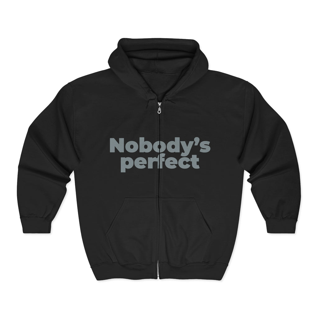 Full-Zip Hoodie “Nobody’s Perfect” — Vintage Style Zip-Up Sweatshirt
