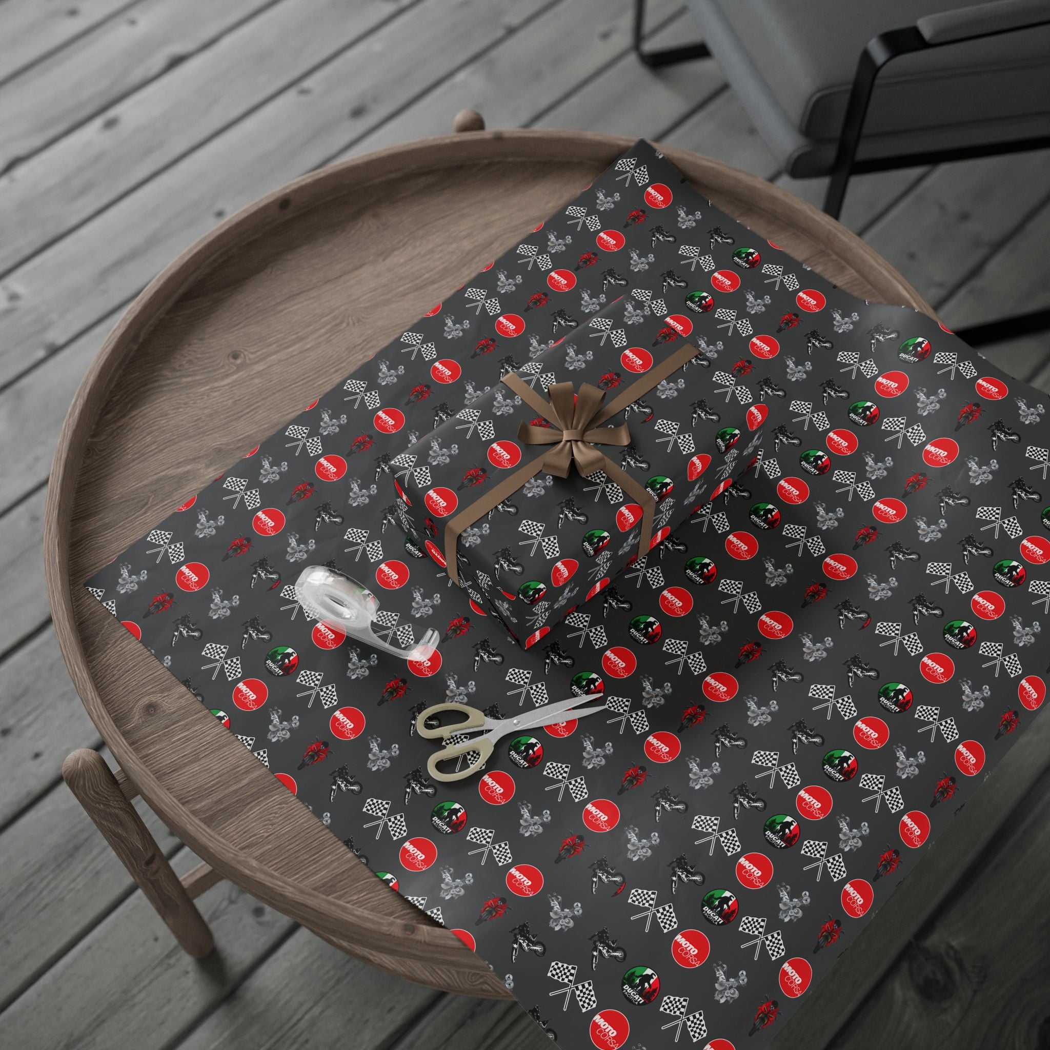Racing Gift Wrap Paper – Speedway Flags & Vintage Car Icons Gift Wrap Roll