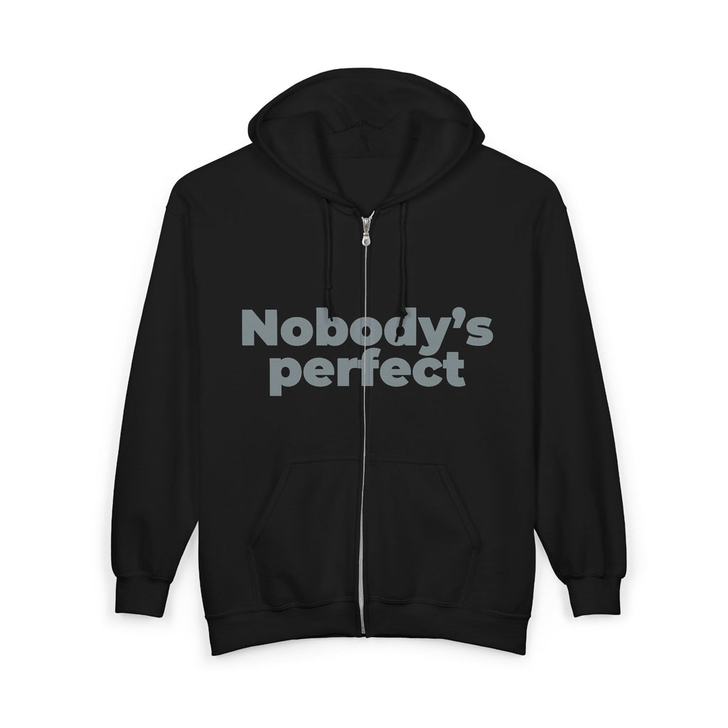 Full-Zip Hoodie “Nobody’s Perfect” — Vintage Style Zip-Up Sweatshirt