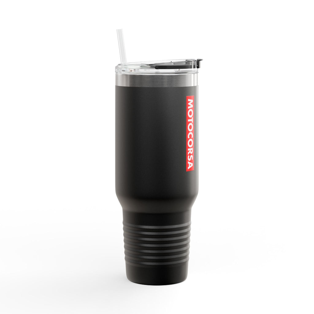 MotoCorsa 40oz Insulated Travel Mug — Red Vacuum Tumbler with Straw & Handle