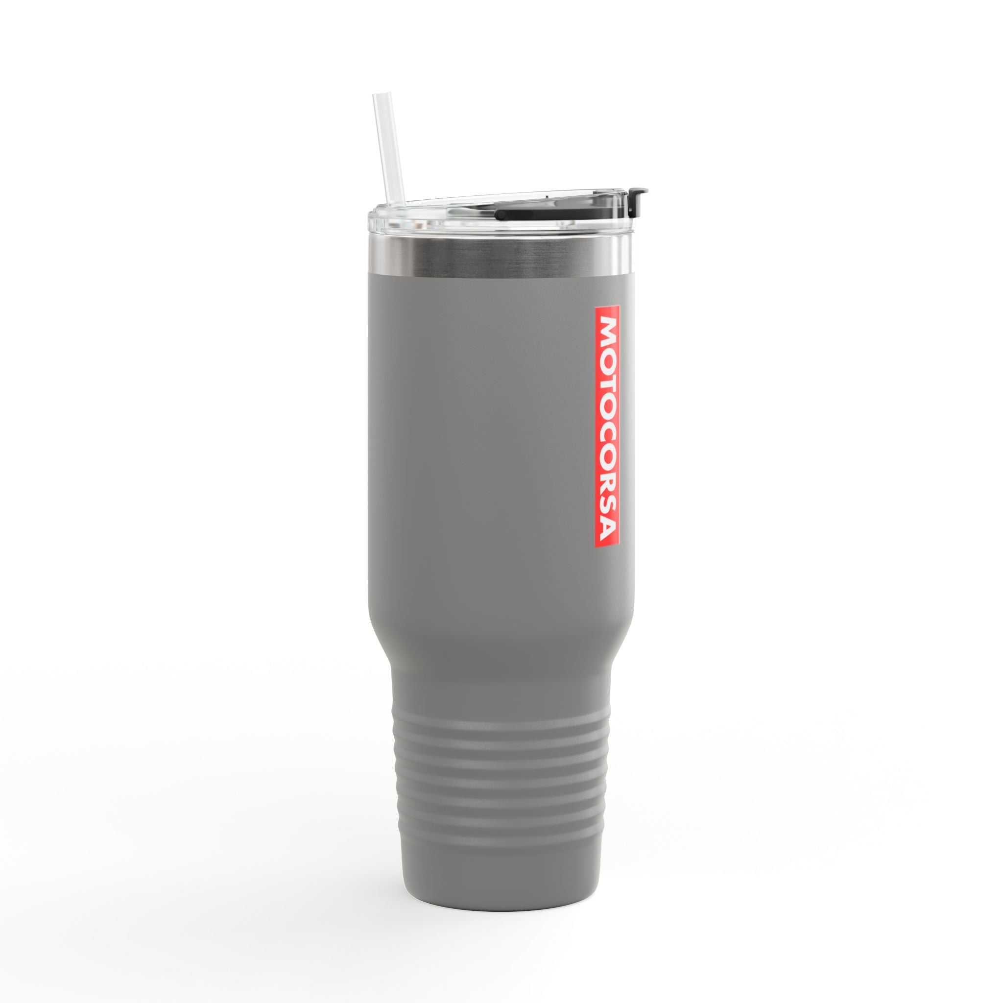 MotoCorsa 40oz Insulated Travel Mug — Red Vacuum Tumbler with Straw & Handle