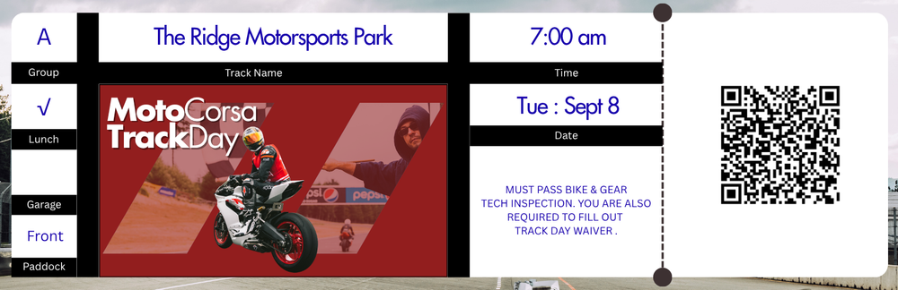 Track Day : September 8, 2026 : The Ridge Motorsports Park